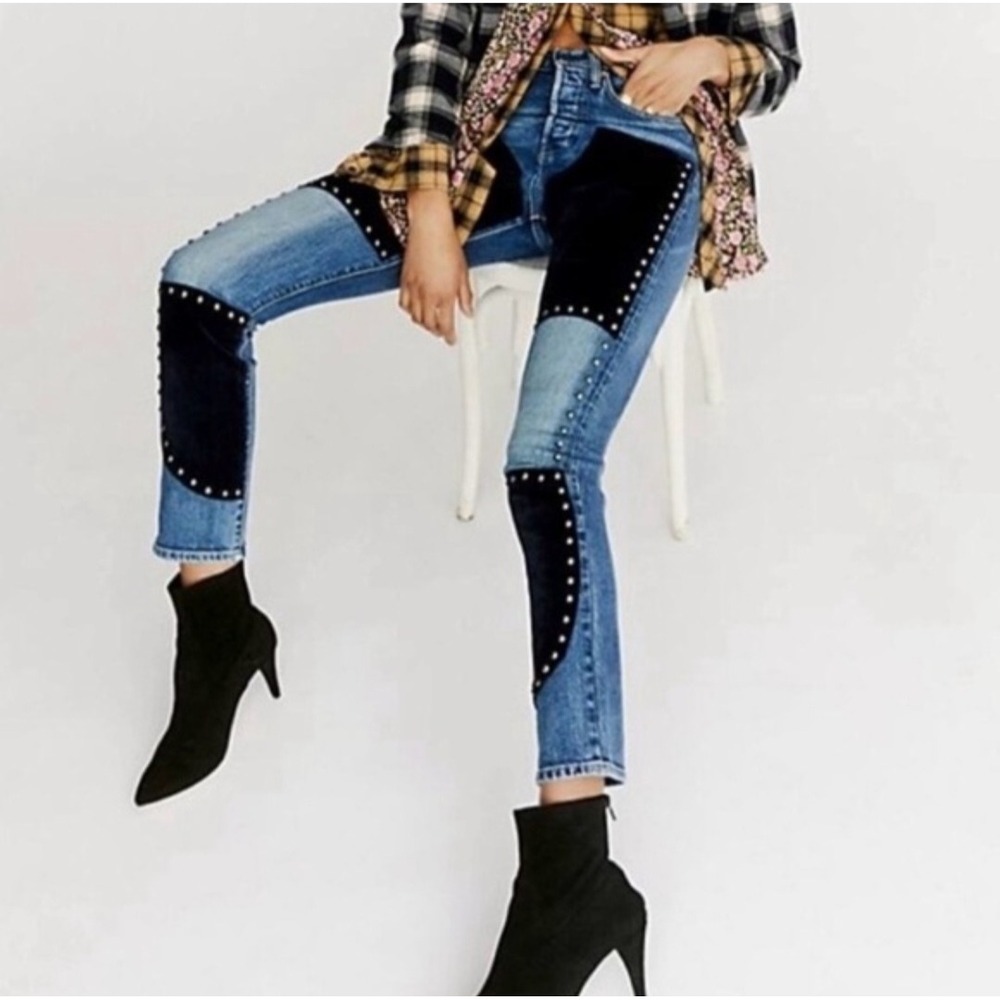 Rare Levis x Free People Night Rider 501 Studded Suede Patchwork Jeans  27